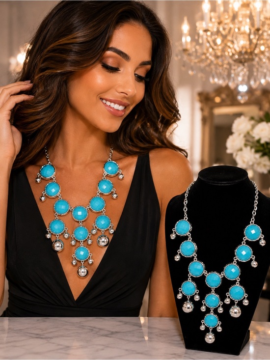 Fashion Jewelry Jewelry - Fashion Jewelry Turquoise Bib Necklace with Silver Accents